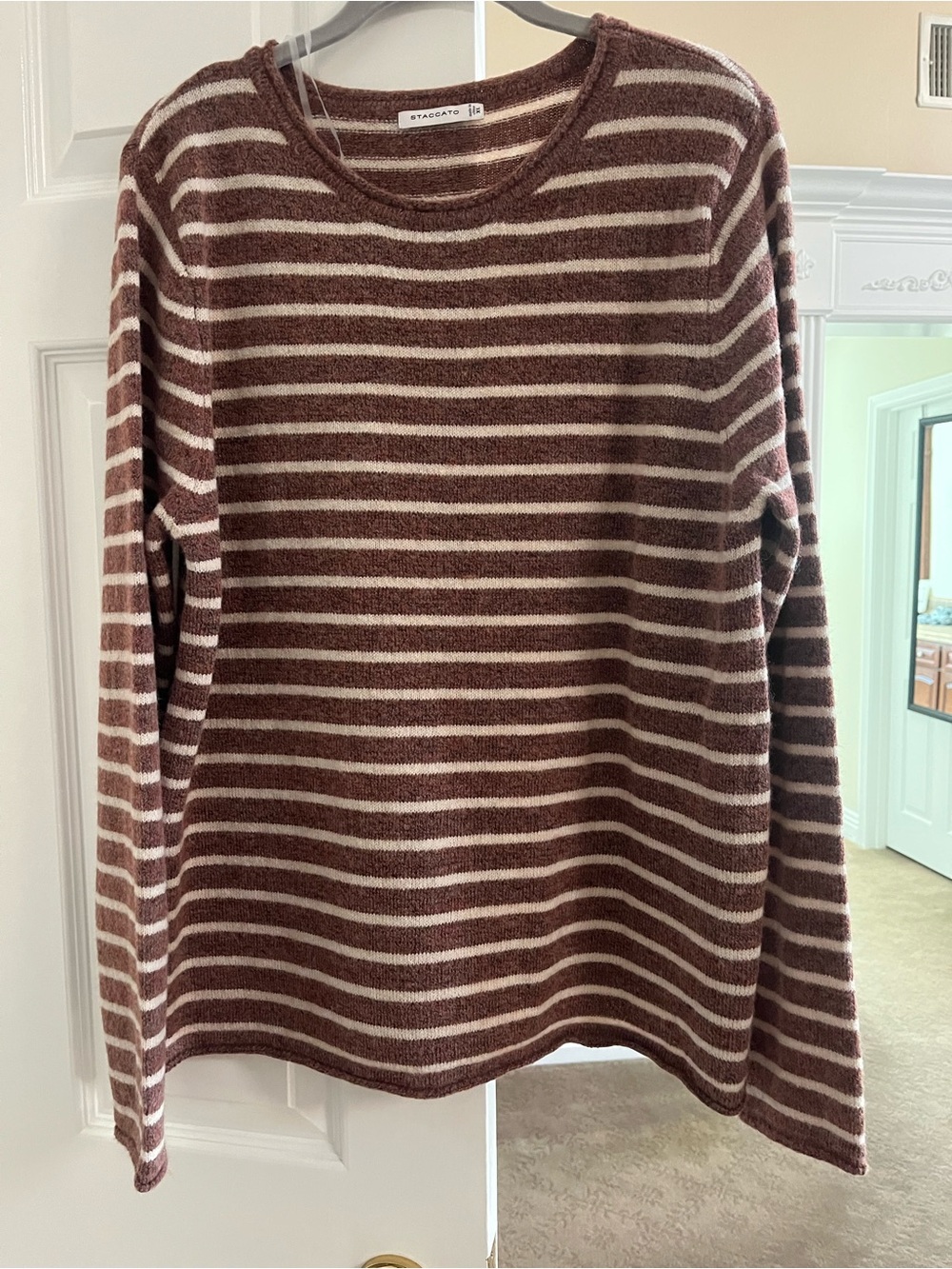 Staccato Brown and Cream Striped Crewneck Sweater